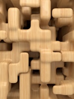 Close-up of interlocking wooden blocks used in ITBM projects