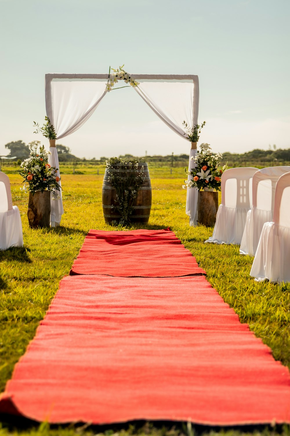 red and white textile on green grass field