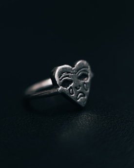 silver heart pendant on black leather textile