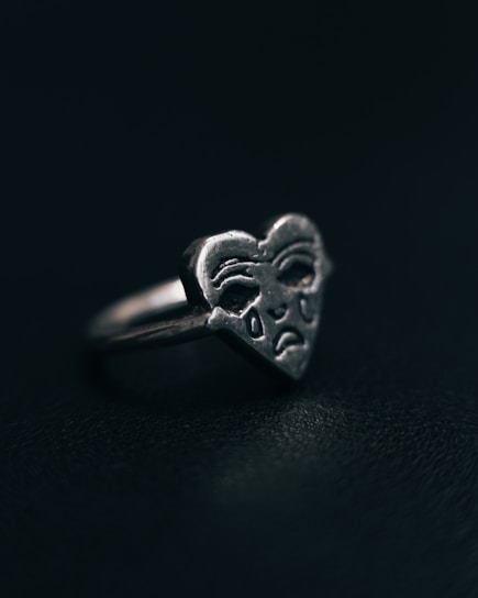 silver heart pendant on black leather textile