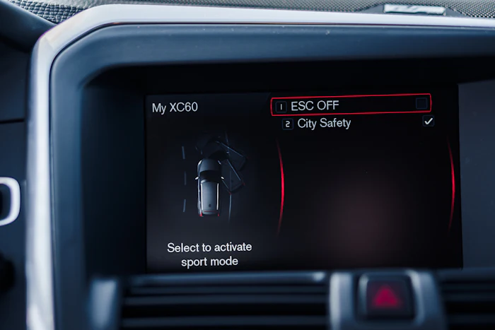 Car dashboard diagnostic screen displaying vehicle system settings.