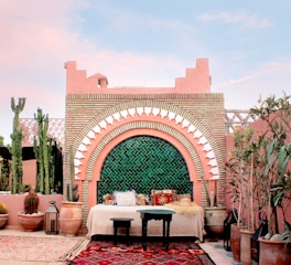 An outdoor space with decorative tile accents.