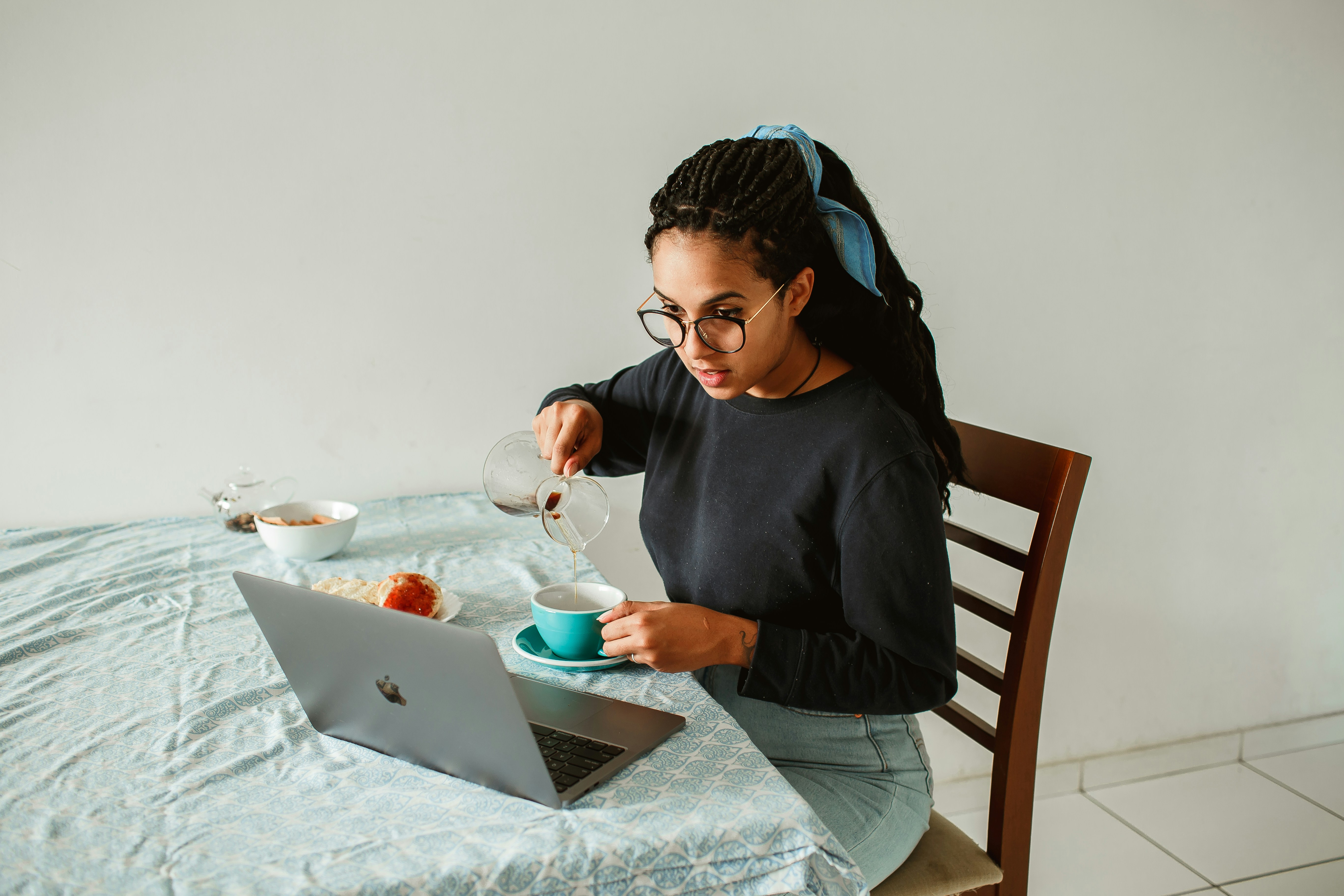 Woman working mindfully from home