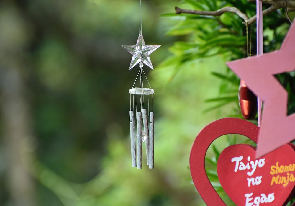 red and silver wind chime