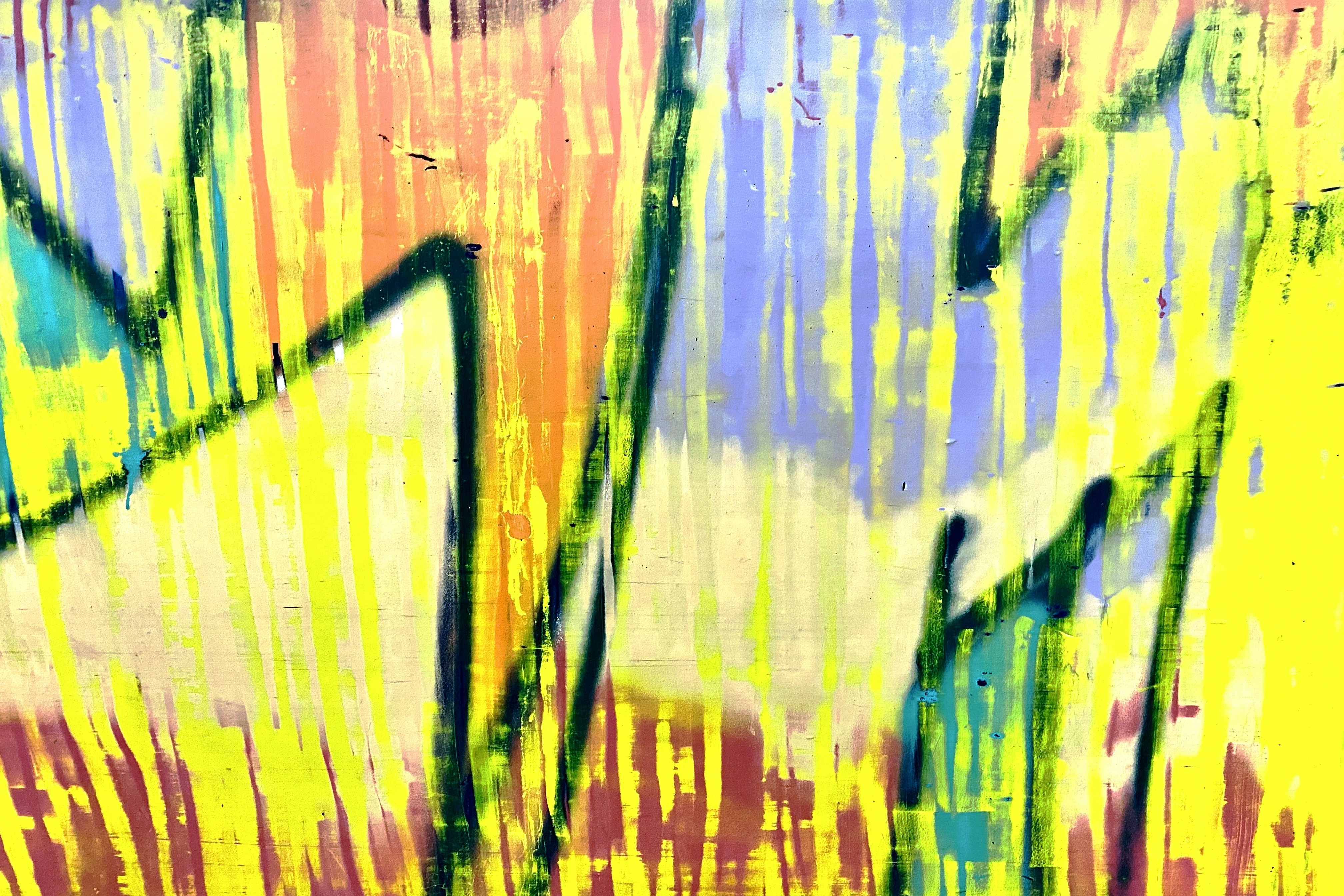 yellow, white, and black abstract painting