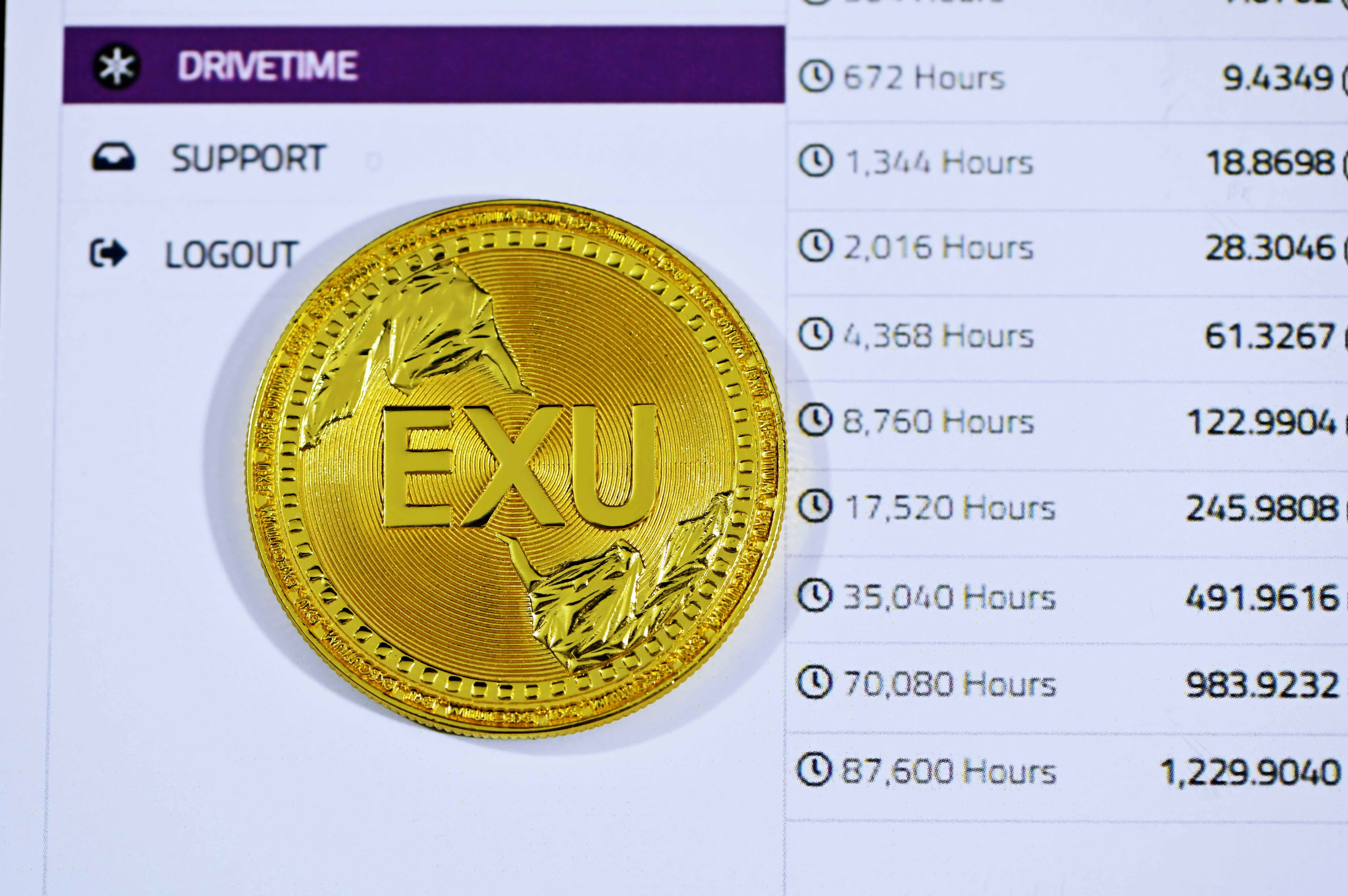 A Single EXU coin placed on a trading site