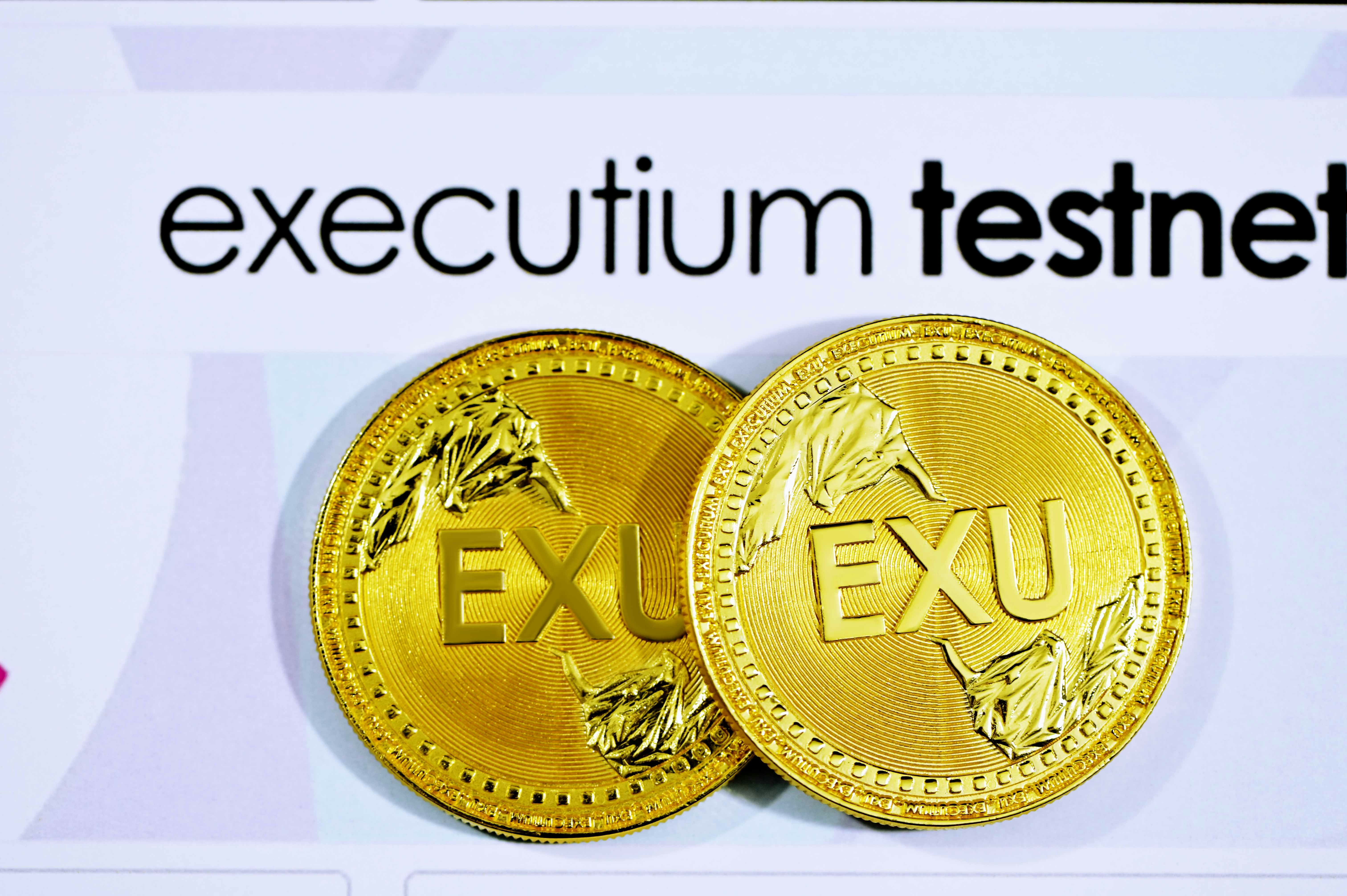 Two Executium coins on top of the Executium testnet page