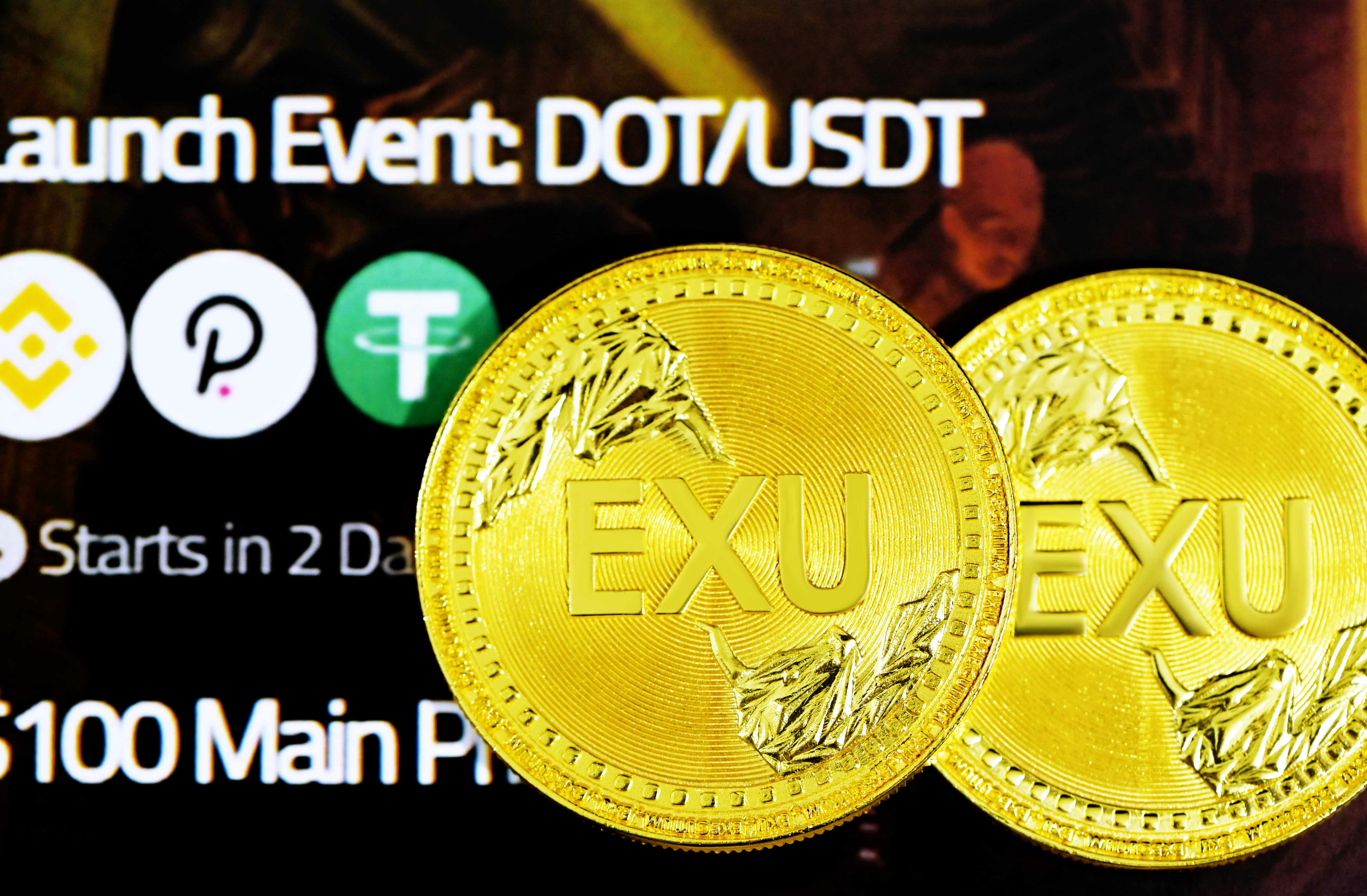 Two Exu coins on top of the DOT/USDT Launch event