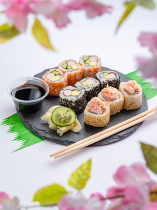 sushi on white ceramic plate