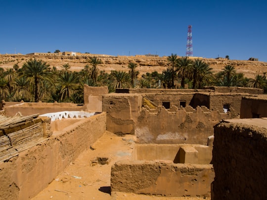 brown concrete building near green trees under blue sky during daytime in Béni Abbès Algeria