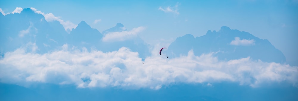 person in parachute under blue sky and white clouds during daytime