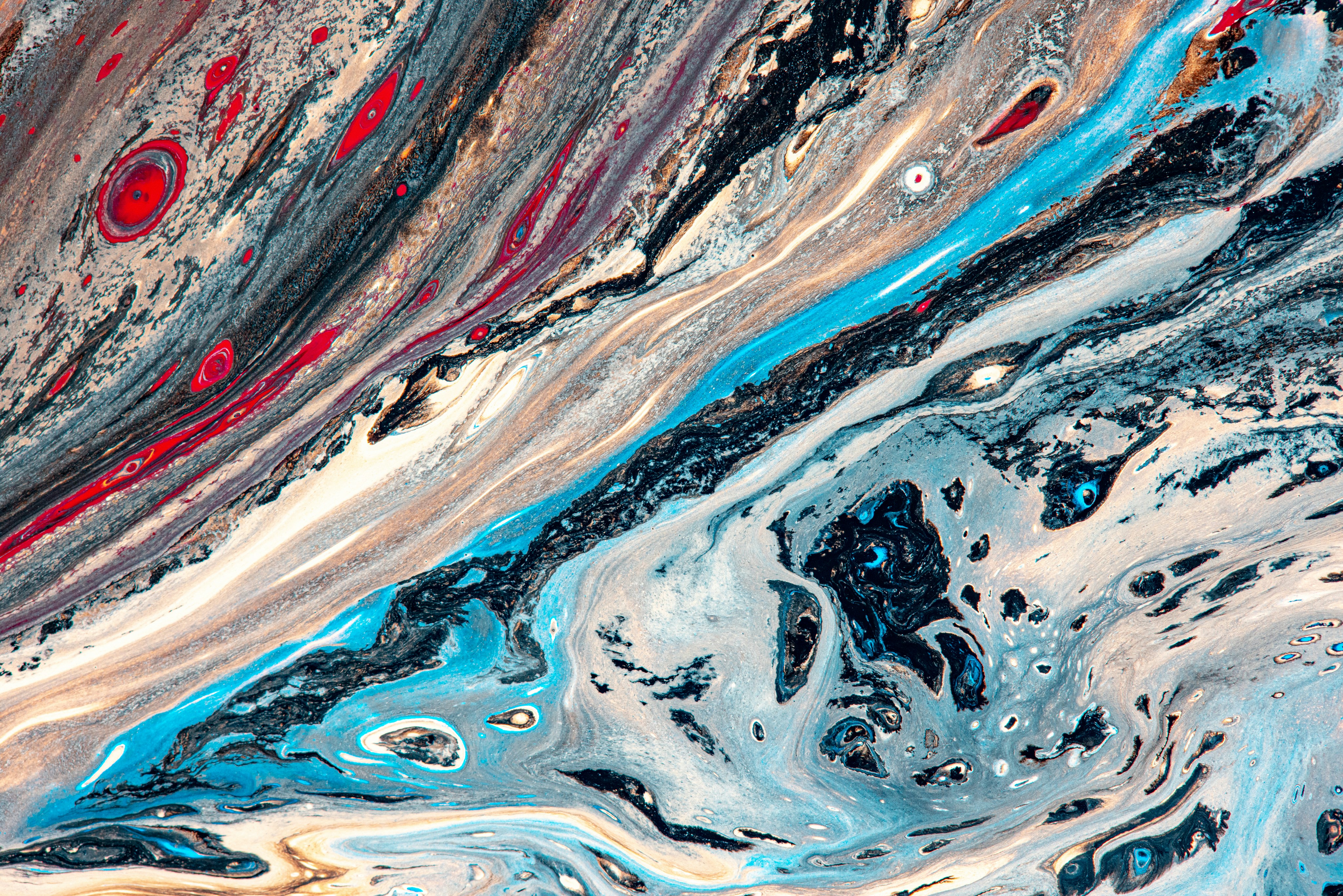 blue white and red abstract painting