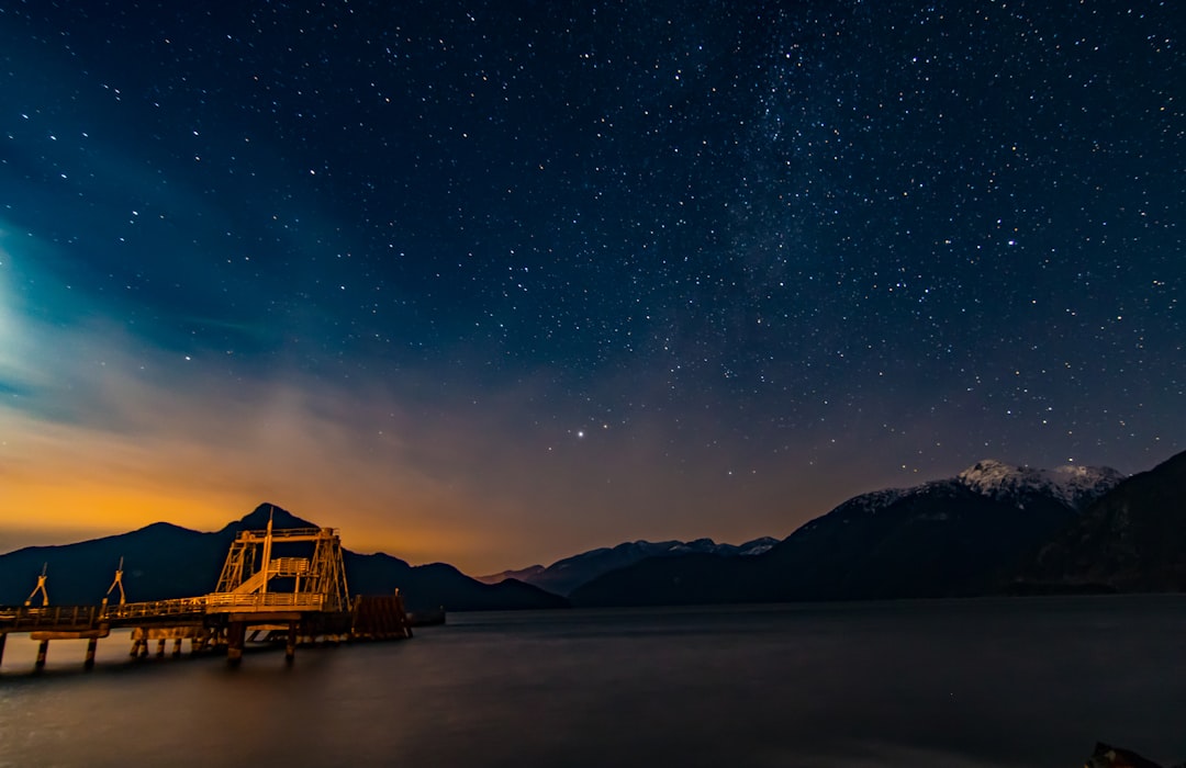 brown wooden house on body of water during night time