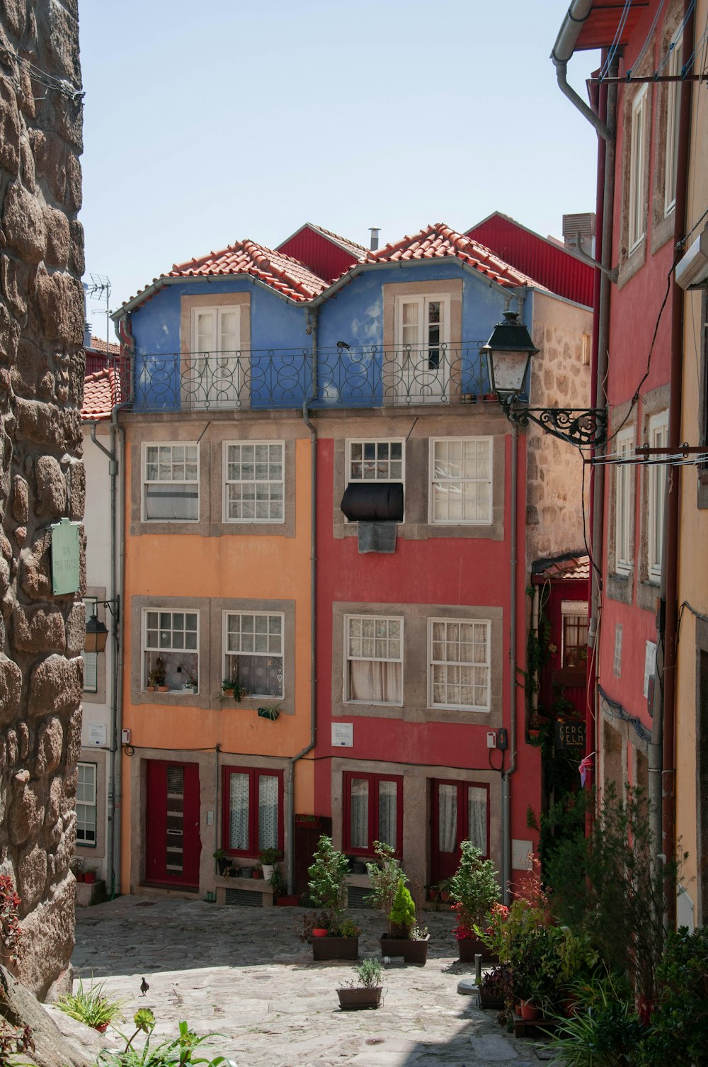 red and blue concrete building