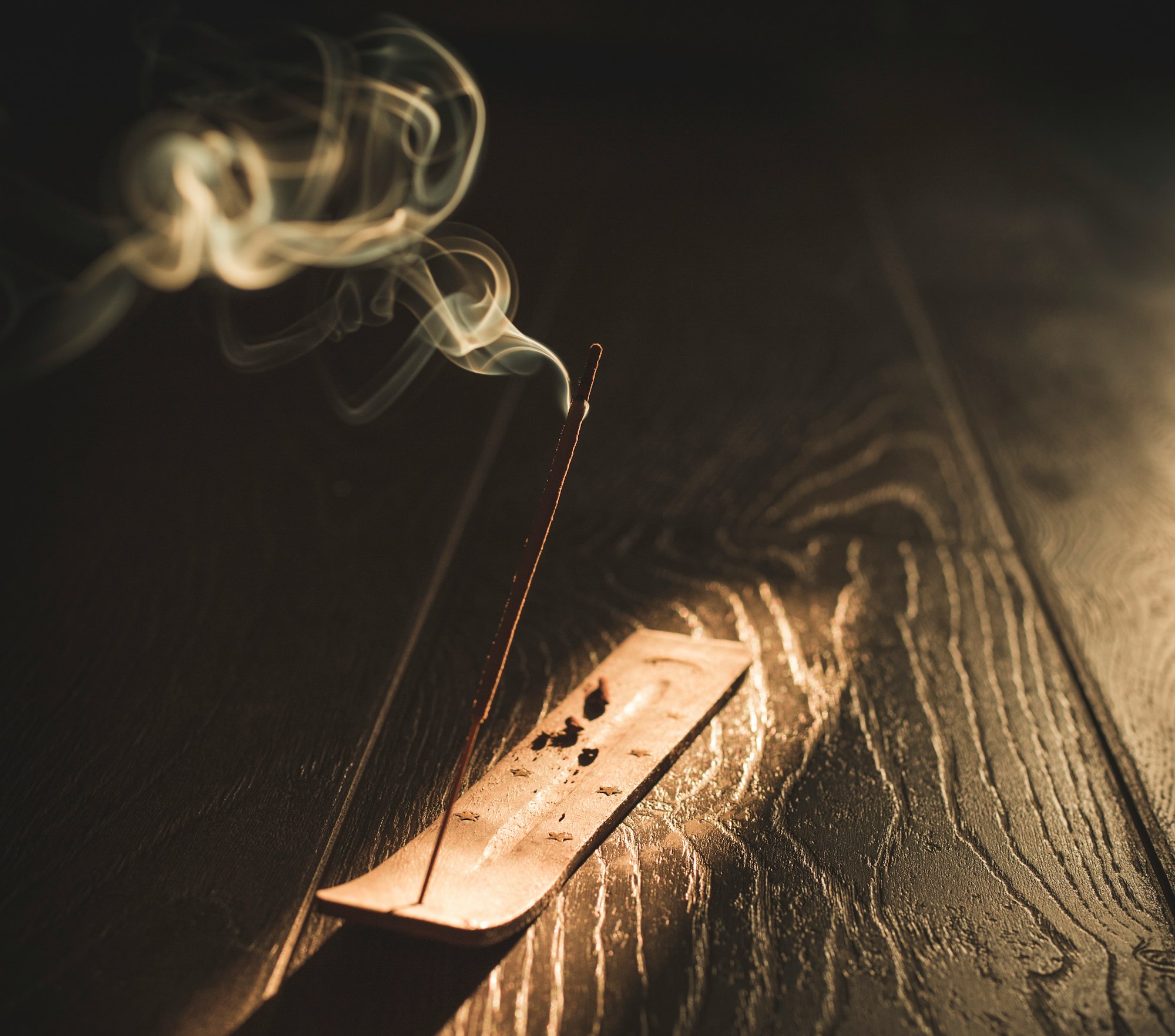 Indian masala burning incense stick with white smoke on wooden dark surface.
Say "Thanks" via PayPal :)