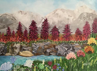 A vibrant painting setup outdoors capturing the wildflowers and rugged landscape of Bulgaria’s nature.