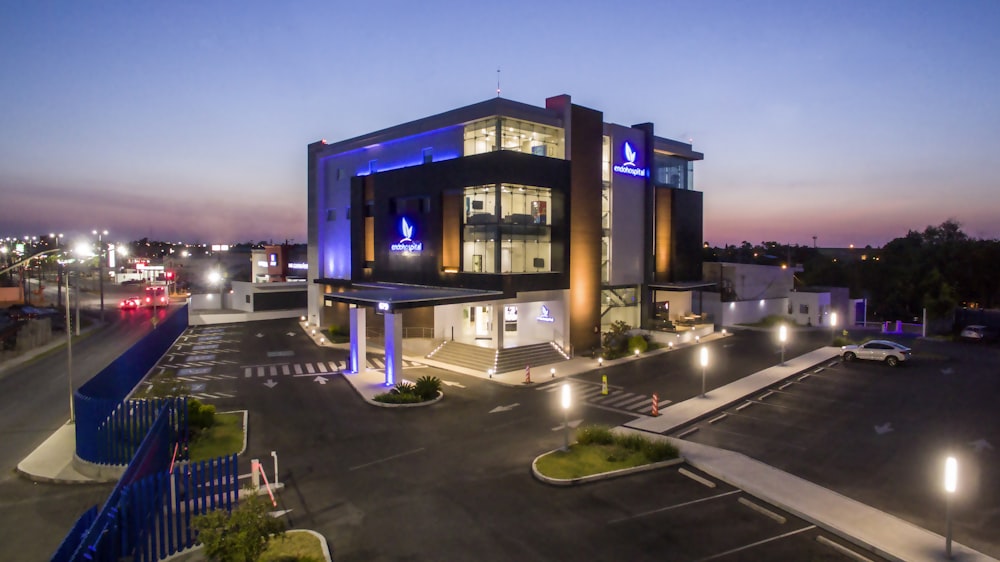 blue and brown building during night time