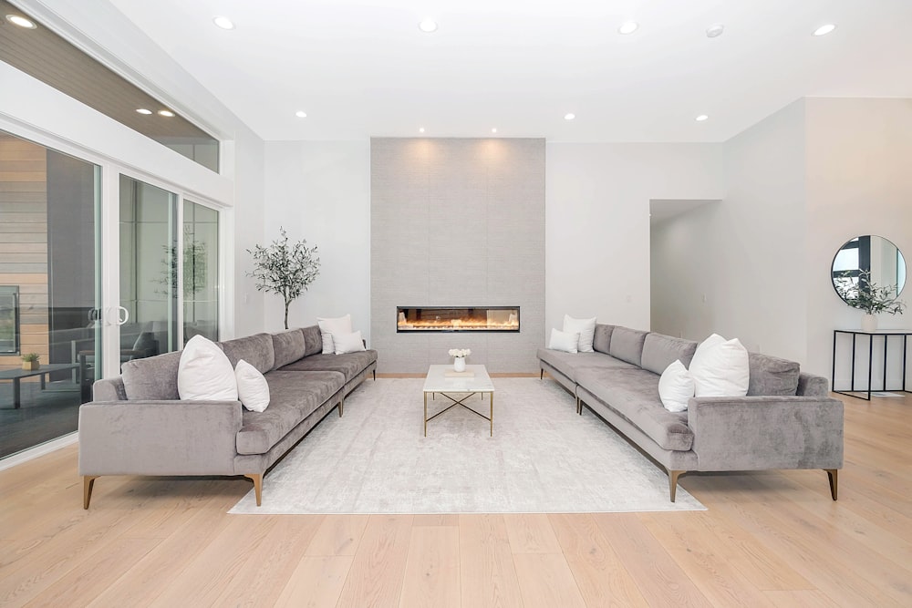 white couch and brown wooden table