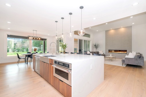 white and brown kitchen counter