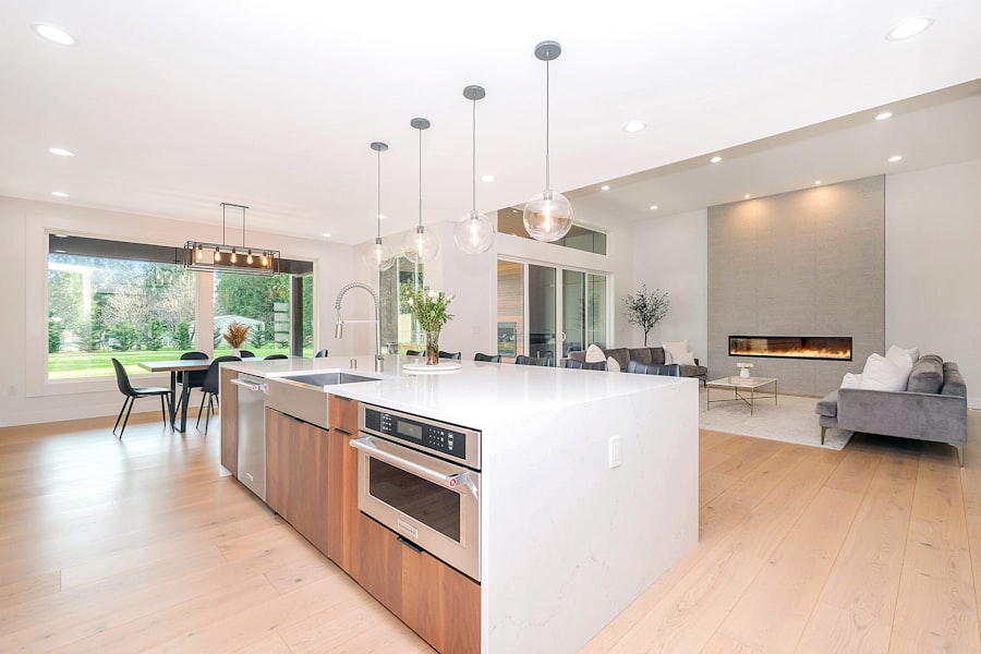 Second kitchen with island seating and open sightline to the living area