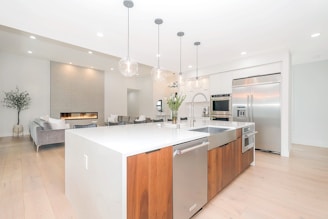white and brown kitchen counter
