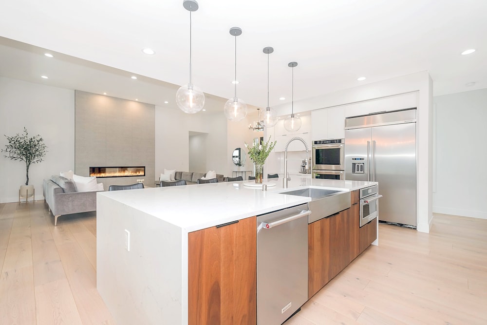 white and brown kitchen counter