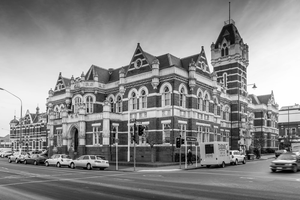 grayscale photo of a building