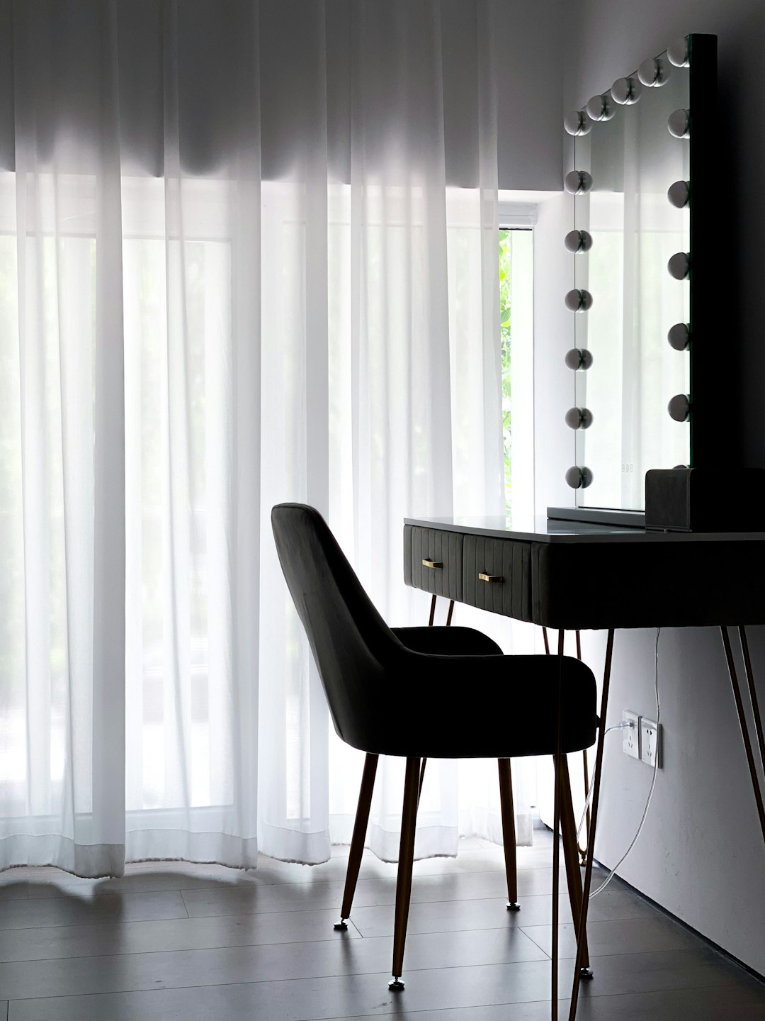 white window curtain near brown wooden table