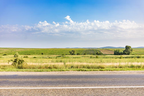A scenic view of open plots in Narsingi with clear skies and nearby roads