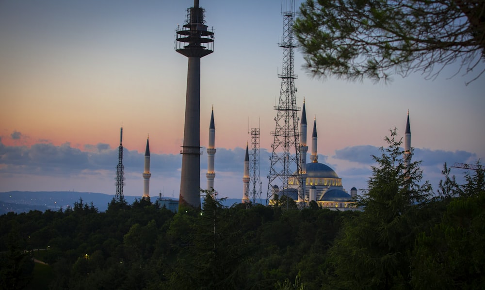 silhouette of trees and tower during daytime