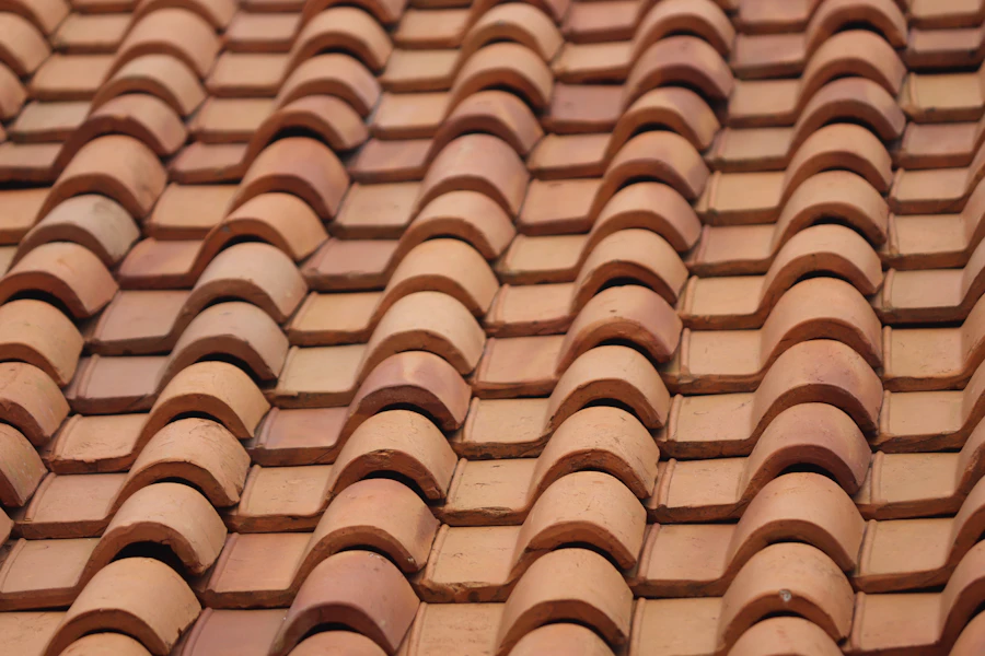 Close-up of roof tiles and metal fixings