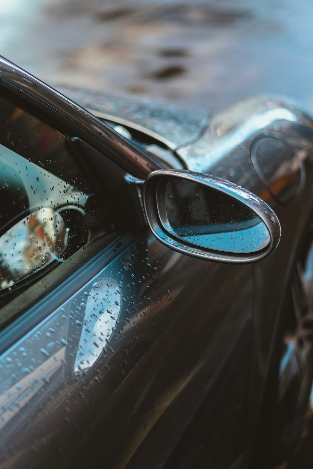 car side mirror with snow