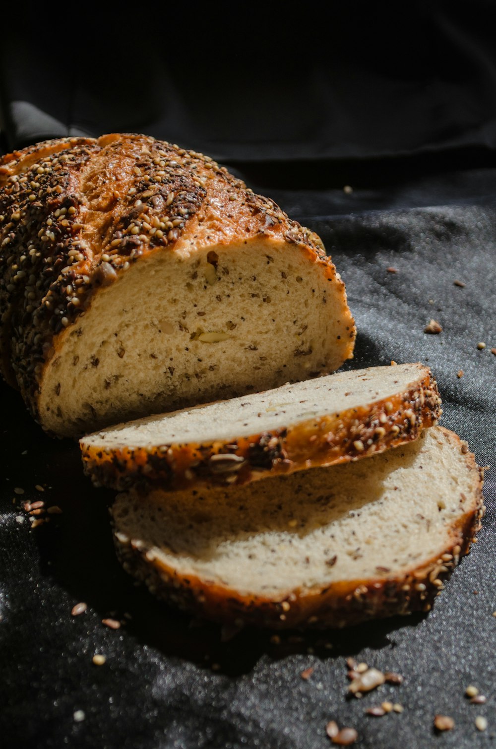 brown bread on black textile