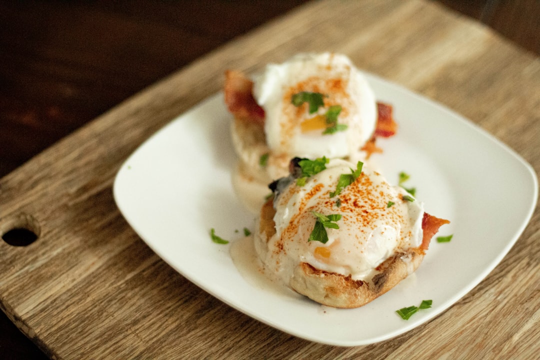 bread with white cream on white ceramic plate