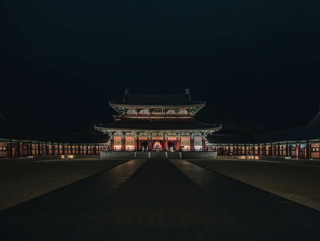 white and brown temple during night time