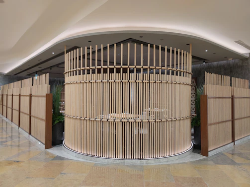 Modern industrial bamboo factory contact area with clean design and natural accents.