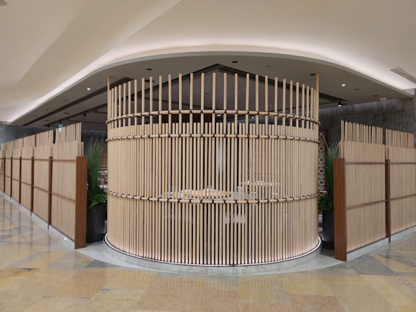 A modern commercial space blending natural wood elements with minimalist design.