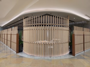 Office space with minimalist design and natural materials highlighting craftsmanship