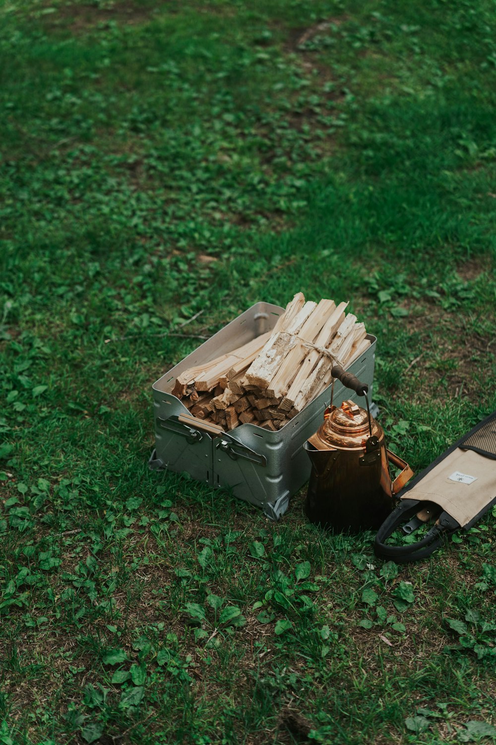 brown wooden log on green grass