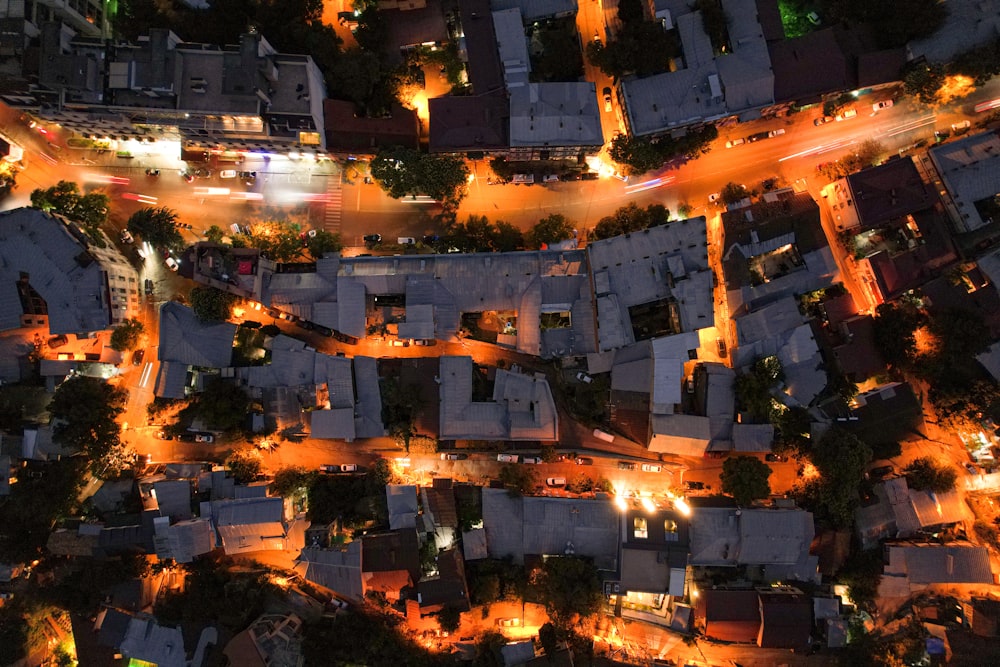 aerial view of city during night time