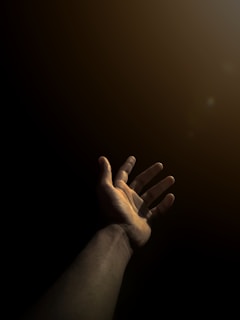 persons left hand doing peace sign and offering help