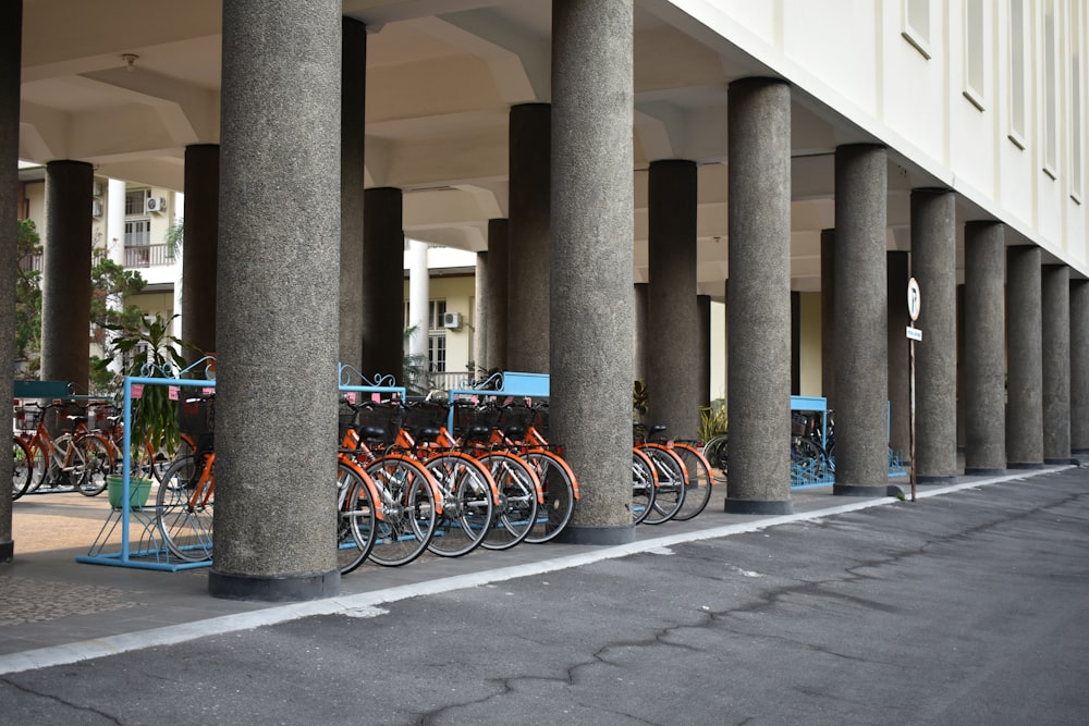 bicycles parked on a sidewalk