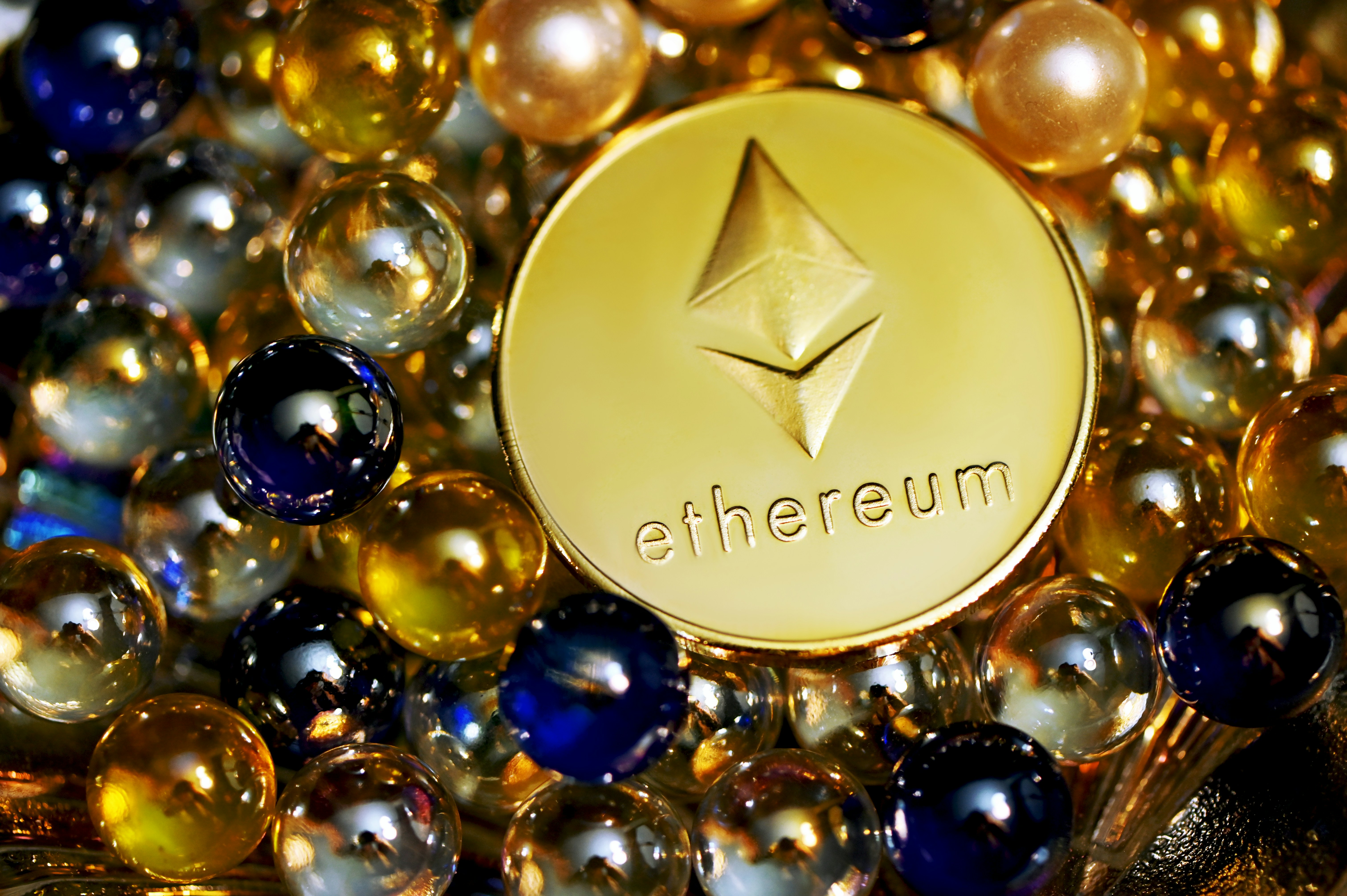 Ethereum coin on top of the crystals