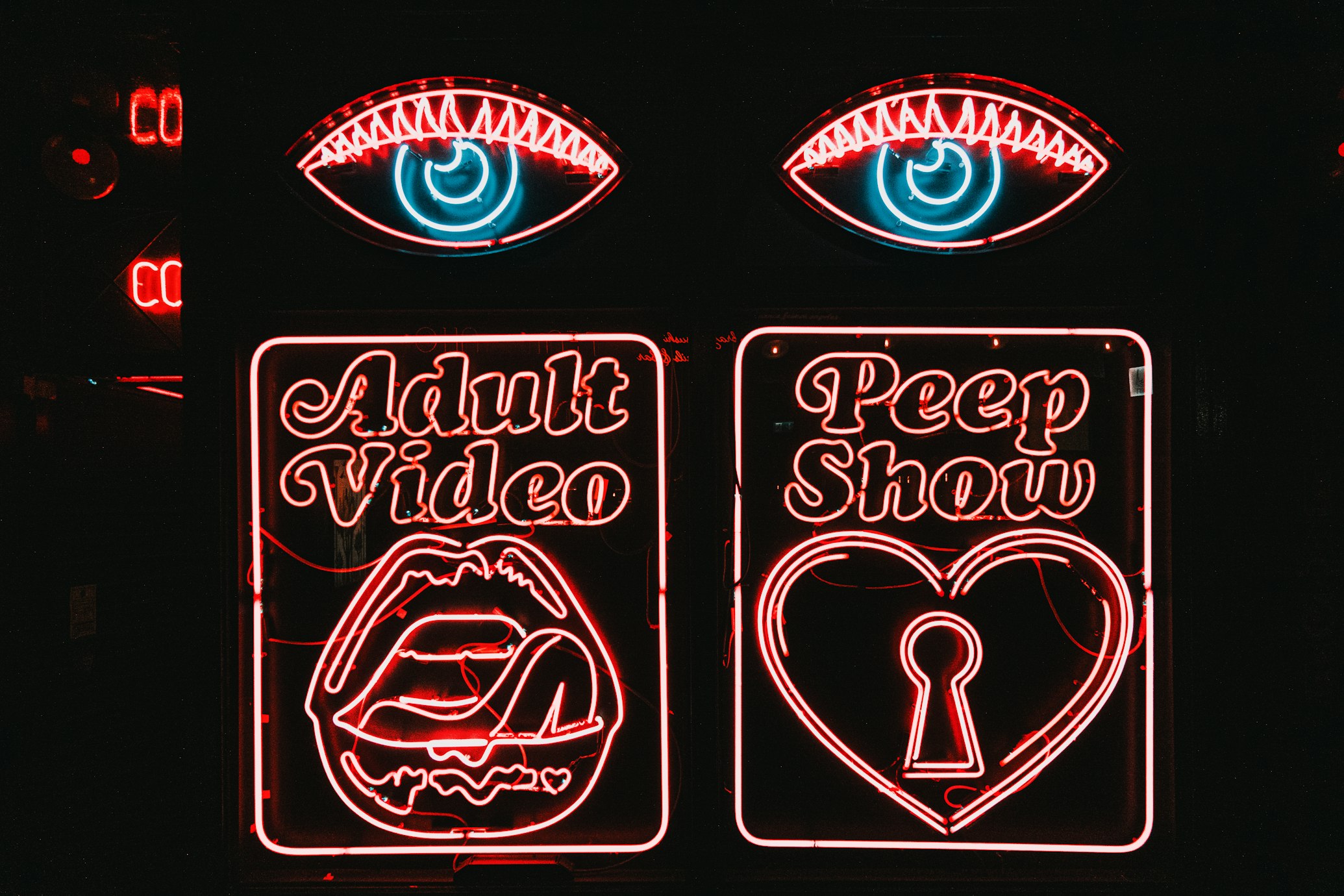 A picture shows an “Adult Video” and “Peep Show”