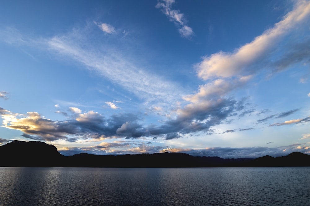 blue sky and white clouds over lake