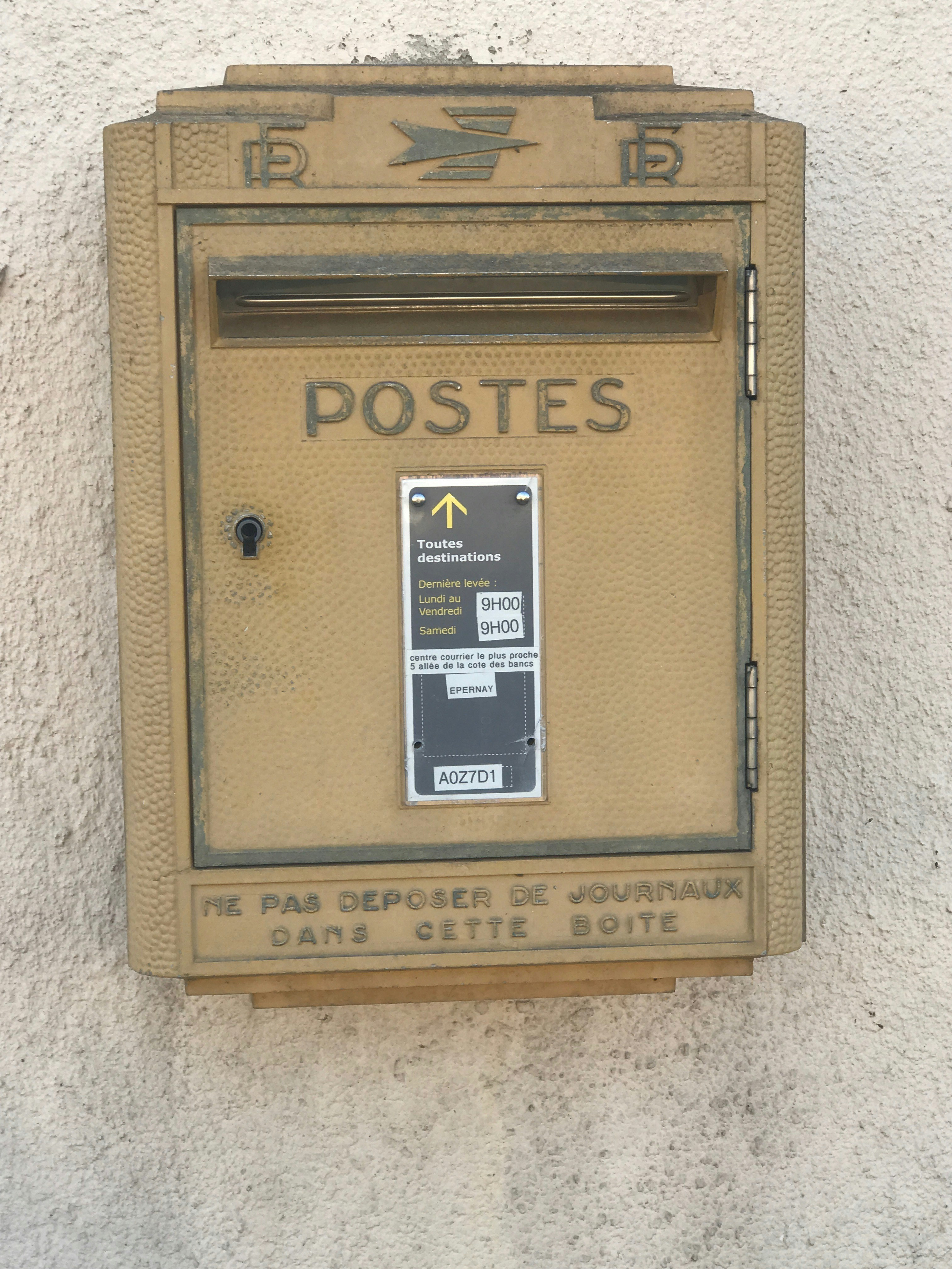 Village post box in St. Imoges, Champagne