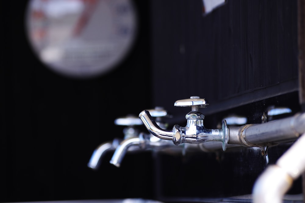 silver bicycle handle bar in tilt shift lens