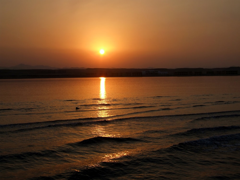 body of water during sunset