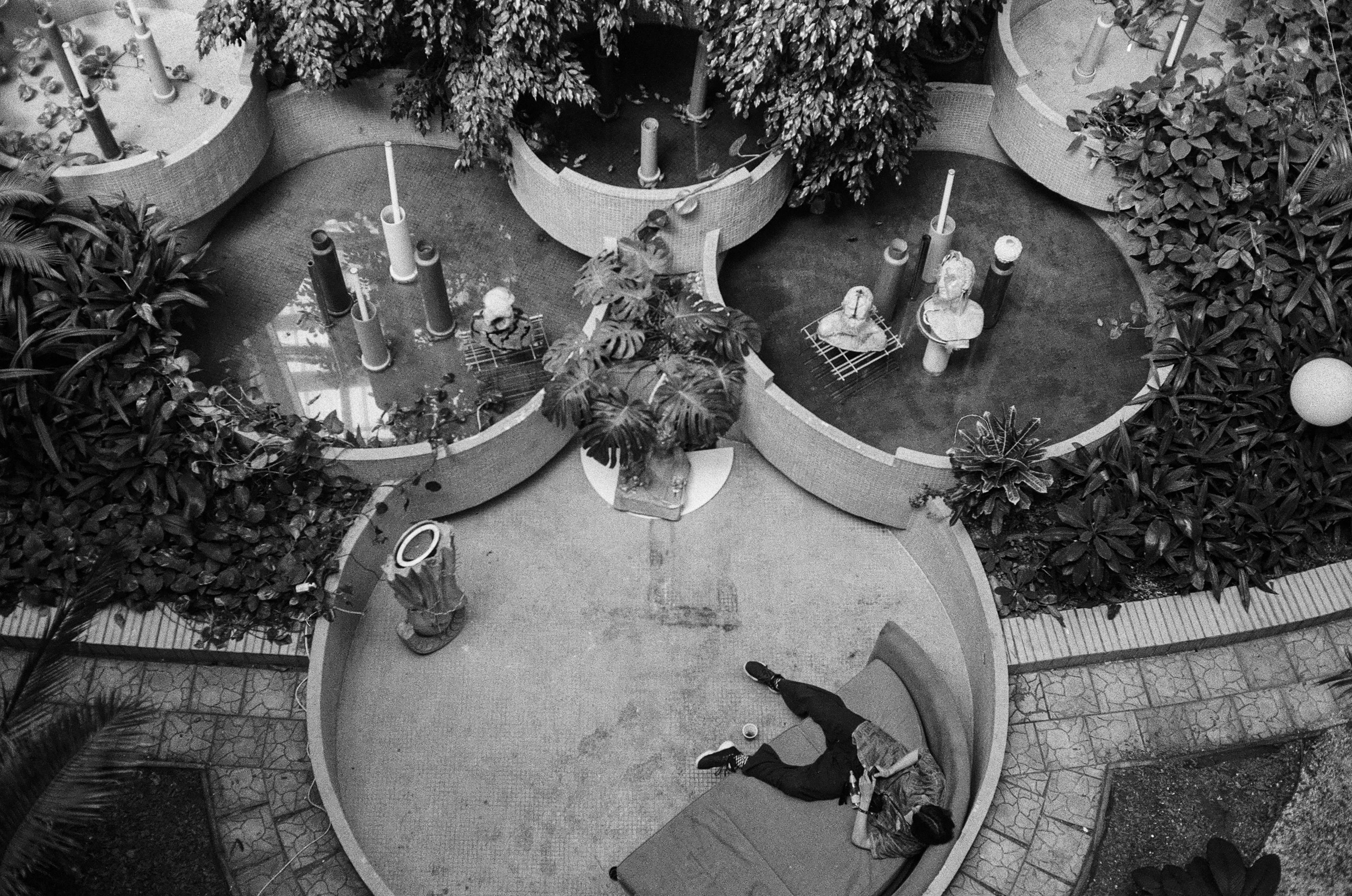 aerial view of people walking on street