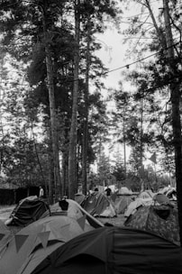 Close-up image of sleek black and white party tents with subtle lighting.